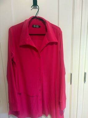 Sympli Fuchsia Long Sleeve Button Front Jersey Top